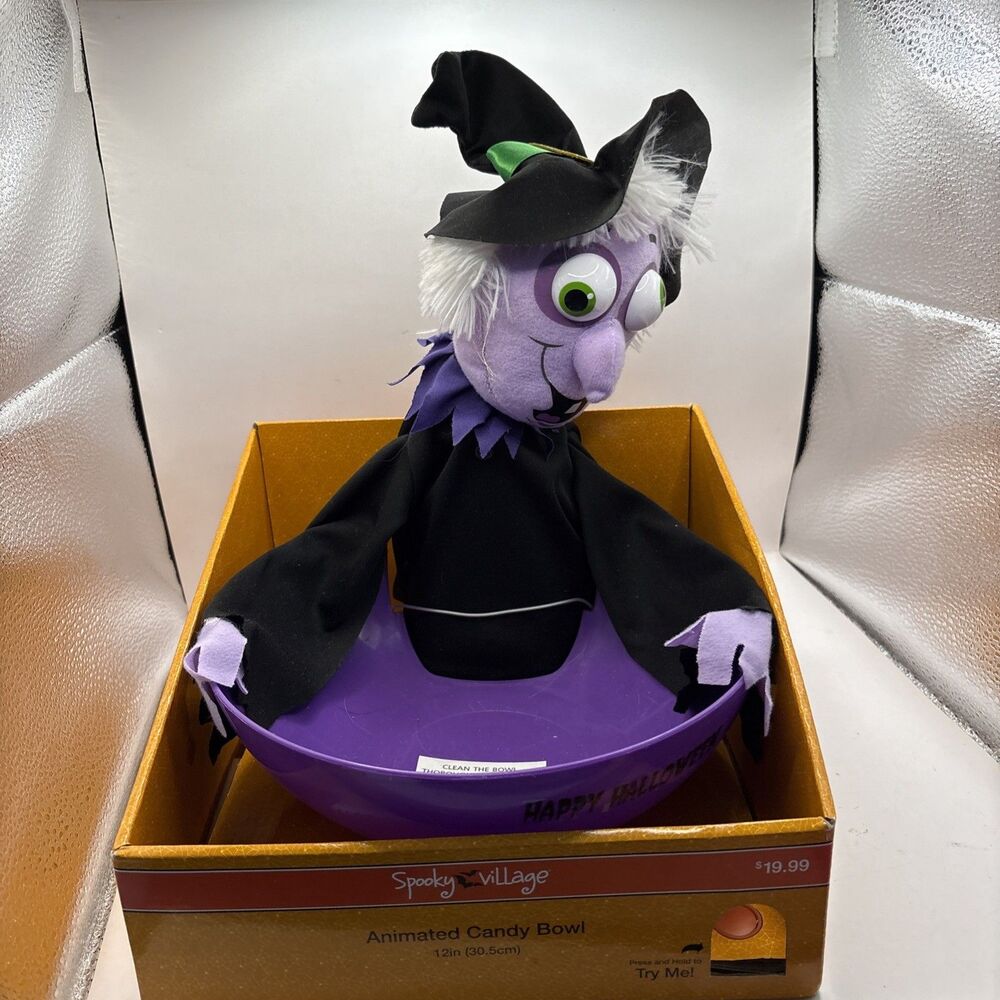 Spooky Village Animated Witch Candy Bowl 2016
